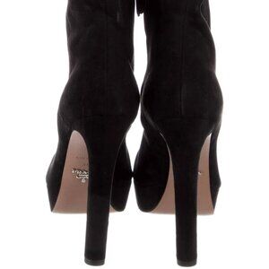 Prada Black Suede Ankle Boots Platform Heel Size 38 / US 8